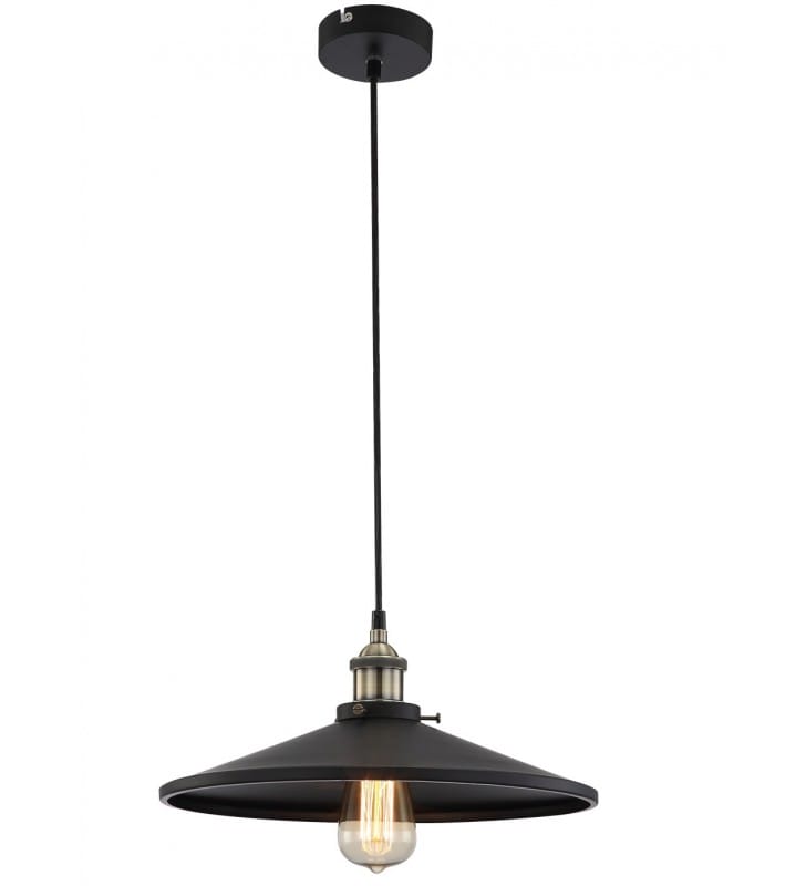Lampa wisząca Knud czarna metalowa detal przy kloszy w kolorze antycznego mosiądzu