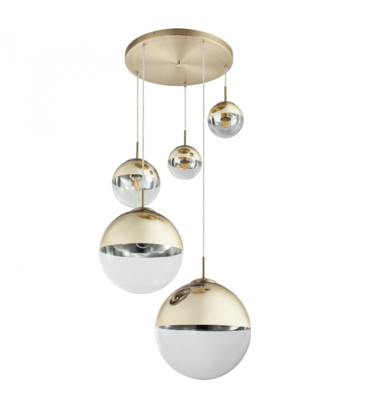 Nowoczesna złota lampa wisząca Varus spirala kaskada 5 szklanych okrągłych kloszy do salonu sypialni jadalni kuchni
