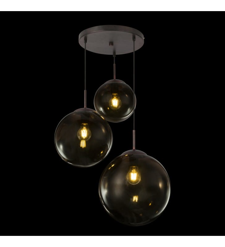 Brązowa 3 zwisowa okrągła lampa Varus bursztynowe szklane kule do jadalni salonu sypialni nad stół