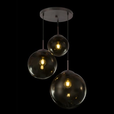 Brązowa 3 zwisowa okrągła lampa Varus bursztynowe szklane kule do jadalni salonu sypialni nad stół