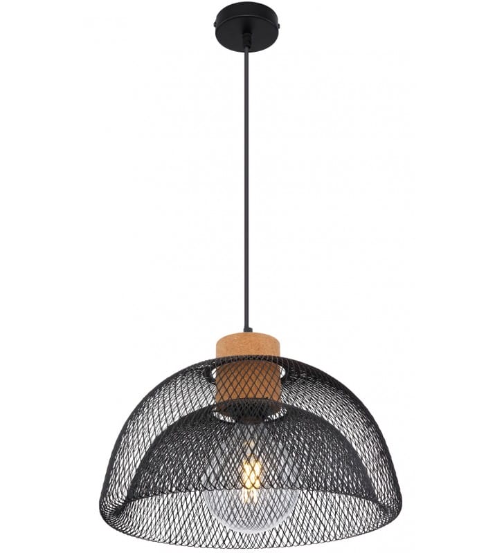 Metalowa czarna lampa wisząca z korkiem Vitiano klosz z metalowej siatki 35cm