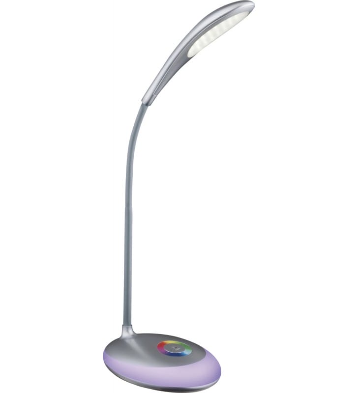 Srebrna młodzieżowa lampka na biurko Minea LED  ściemniacz włącznik dotykowy ramię flexo akumulator
