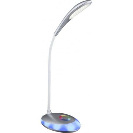 Srebrna młodzieżowa lampka na biurko Minea LED  ściemniacz włącznik dotykowy ramię flexo akumulator