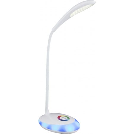 Młodzieżowa biała lampka na biurko Minea LED  ze ściemniaczem i włącznikiem dotykowym giętkie ramię akumulator