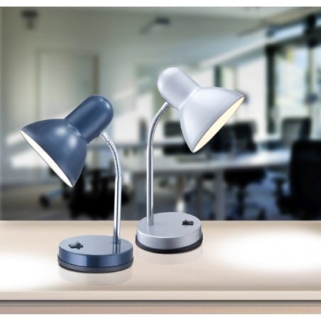 Srebra lampka biurkowa Basic z ramieniem flexo włącznik na podstawie