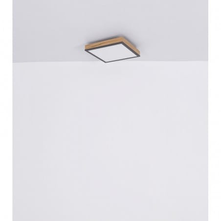 Kwadratowy metalowy plafon sufitowy Doro LED 45cm imitacja drewna grafitowe wykończenie do salonu sypialni kuchni