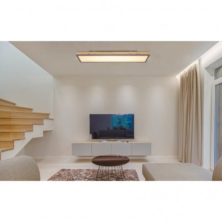Duży prostokątny nowoczesny plafon Doro LED 3000K do kuchni salonu małego biura na korytarz imitacja drewna