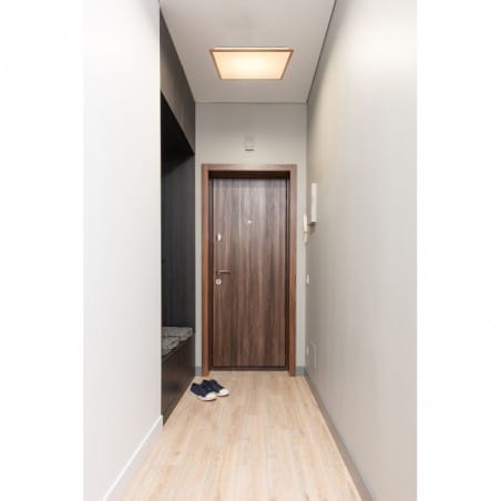 Brązowy plafon kwadratowy Doro LED 45cm metal imitujący drewno