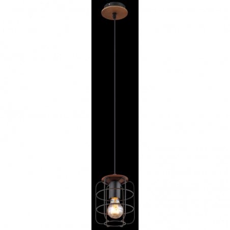 Pojedyncza loftowa lampa wisząca Willa czarny druciany klosz drewniane elementy
