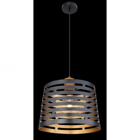 35cm metalowa lampa wisząca Ablona drewniana oprawka czarna ze złotym wnętrzem klosz ażurowy