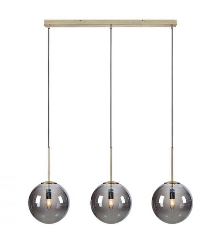 Szklana lampa wisząca Dione mosiądz antyczny 3 przyciemniane dymione okrągłe klosze 25cm do salonu sypialni jadalni nad stół