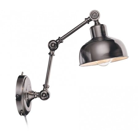 Stylowa metalowa lampa ścienna Grimstad antyczne srebro włącznik regulacja do sypialni salonu