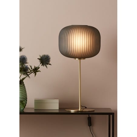 Stylowa 50cm lampa stołowa nocna Sober mosiądz dymiony klosz do sypialni do salonu na komodę włącznik na przewodzie