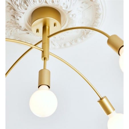 Złota nowoczesna lampa sufitowa do sypialni Cygnus 5 ramienna bez kloszy