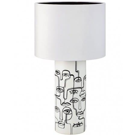 Biała oryginalna lampa stołowa Family podstawa z czarnymi szkicami twarzy