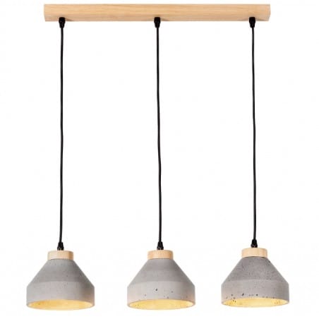 Potrójna lampa wisząca Tristan beton drewno belka styl nowoczesny loft