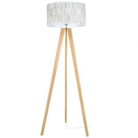 Lampa stojąca na drewnianym trójnogu Malo kolorowy abażur Britop