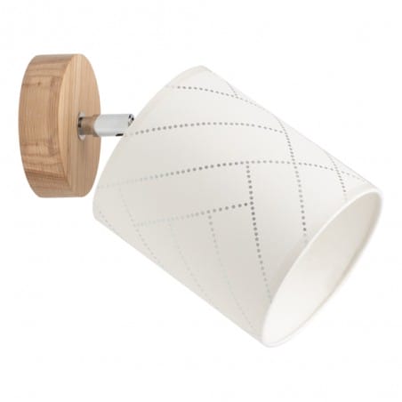 Lampa ścienna do salonu Punto drewno dębowe biały abażur z dekorem bez włącznika
