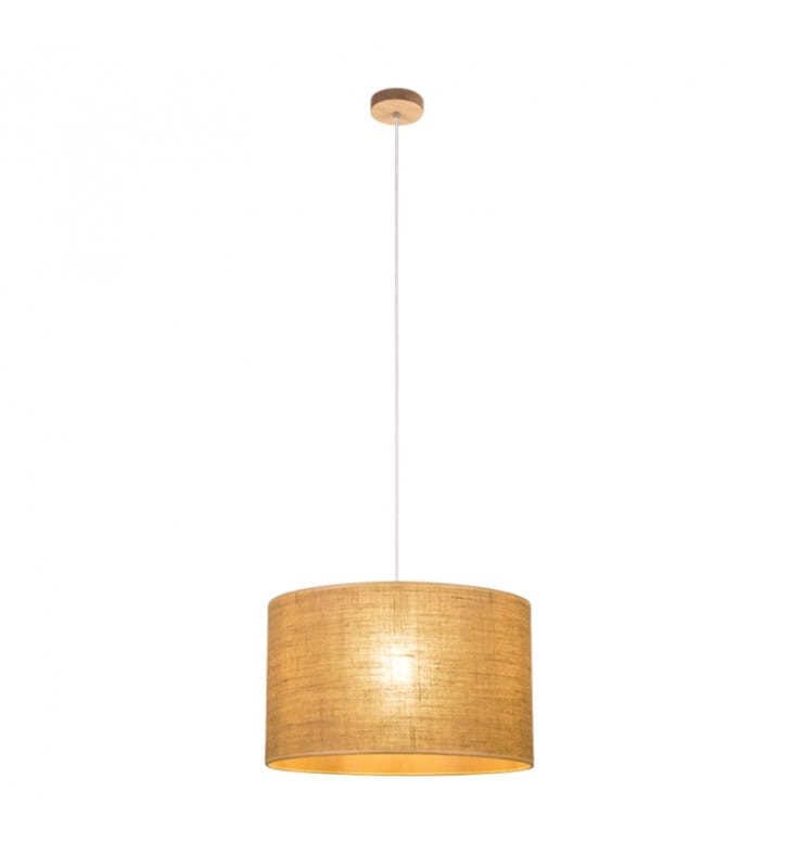 Beżowa lampa wisząca z abażurem Colette 40cm do salonu drewniana podsufitka