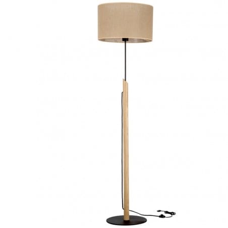 Nowoczesna beżowa lampa stojąca z abażurem Colette podstawa czarny metal drewno dąb olejowany do salonu sypialni