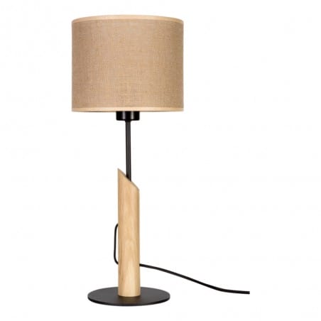Beżowa lampa nocna stojąca z drewnianą podstawą Colette 46cm