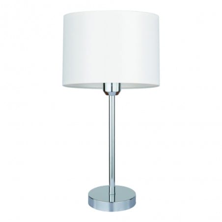 Biała lampa stołowa z abażurem Dove do sypialni przy łóżku
