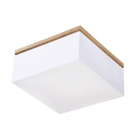 Plafon sufitowy Vertiga 45cm biały kwadratowy abażur drewno dąb olejowany 4xE27