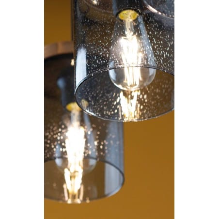 4 zwisowa lampa Monsun drewno szklane dymione klosze z dekorem kropli wody 4xE27