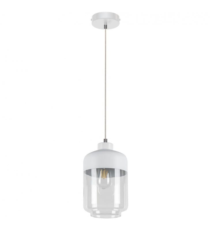Biała pojedyncza nowoczesna lampa wisząca z bezbarwnym szklanym kloszem Amaretto 1xE27