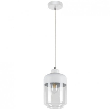 Biała pojedyncza nowoczesna lampa wisząca z bezbarwnym szklanym kloszem Amaretto 1xE27