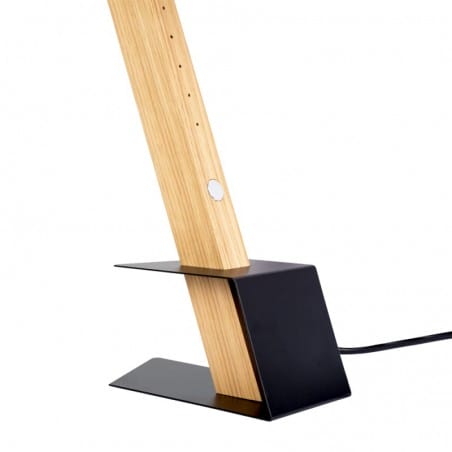 Nowoczesna drewniana lampa stołowa Rapid LED wąska podłużna na metalowej podstawie ściemniacz dotykowy