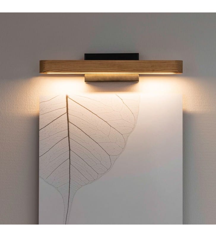 Poziomy drewniany kinkiet np. nad obraz lustro Forestier LED z czarnym metalem