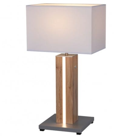 Lampa stołowa Flame drewniana podstawa z oświetleniem LED biały abażur do sypialni na komodę
