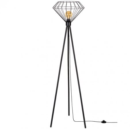 Lampa stojąca na trzech nogach Raquelle czarna klosz druciany diament styl nowoczesny loft