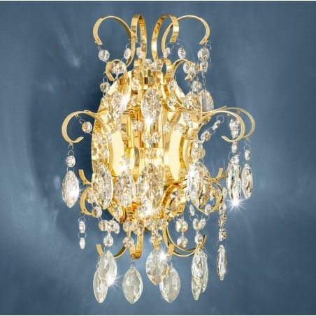 Elegancki stylowy złoty kinkiet z bezbarwnymi kryształami Fenoullet do salonu sypialni