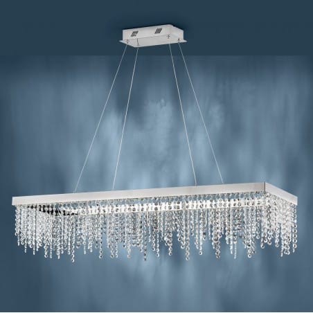 Duża chromowana lampa wisząca z kryształami Antelao LED do jadalni nad stół salonu sypialni prostokątna