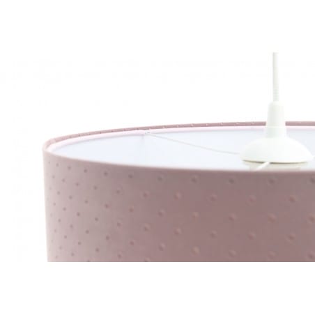 Różowa abażurowa lampa wisząca Adele 50cm pikowana tkanina jaśminowa