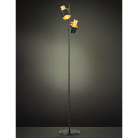 Czarno złota lampa podłogowa z 2 kloszami Fiumara metal włącznik podłogowy