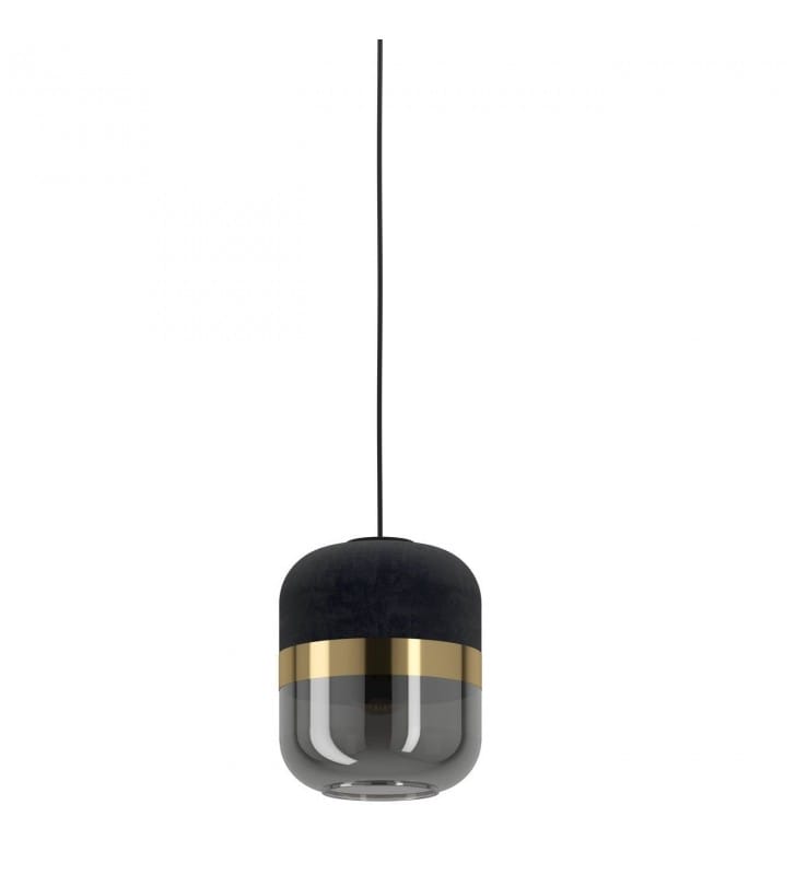 Lampa wisząca Sinsiga klosz szklany czarny transparentny ze złotym dekorem i aksamitną materiałową powłoką
