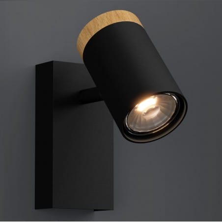 Pojedyncza lampa ścienna Cartagena czarny metal drewno 1xGU10