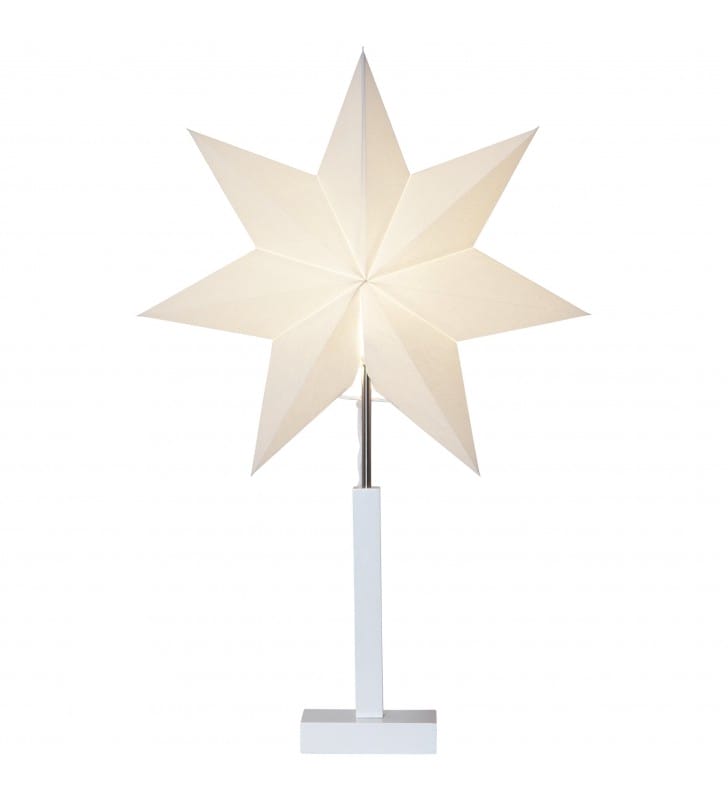 Świąteczna lampa dekoracyjna Karo na białej drewnianej podstawie abażur papierowa gwiazda