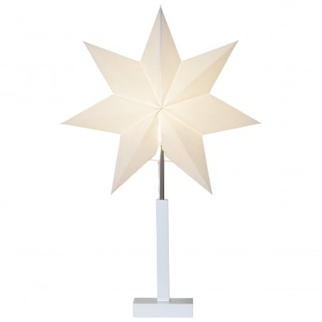 Świąteczna lampa dekoracyjna Karo na białej drewnianej podstawie abażur papierowa gwiazda