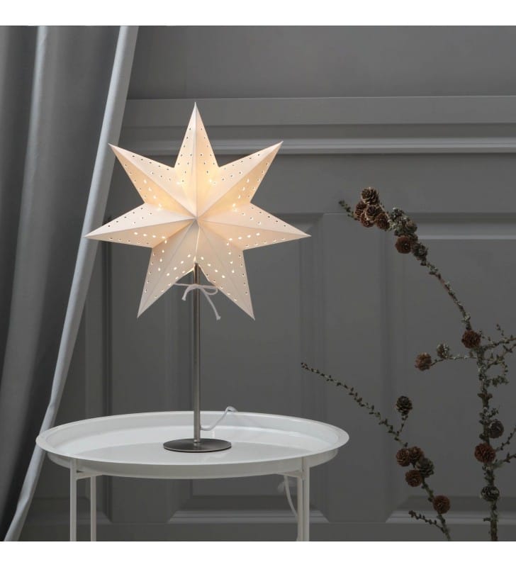 Świąteczna lampa stojąca Bobo gwiazda na stalowej podstawie na okno komodę kredens