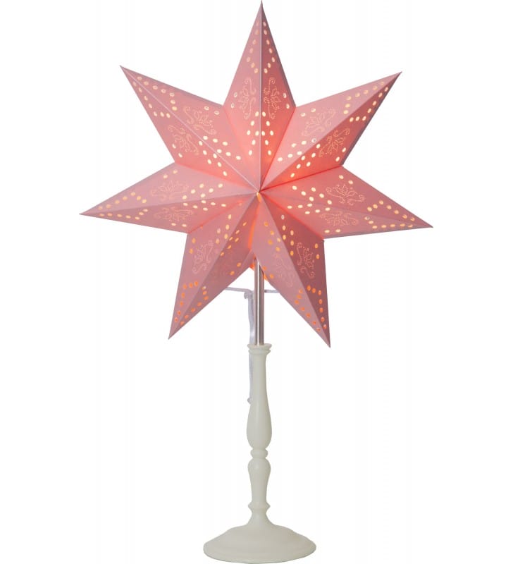 Lampa stojąca Romantic abażur różowa gwiazda z papieru podstawa białe drewno na okno parapet komodę