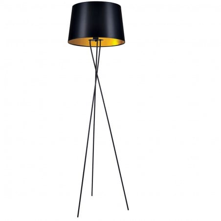 Lampa stojąca podłogowa Remi Gold czarna 3 nogi abażur czarno złoty