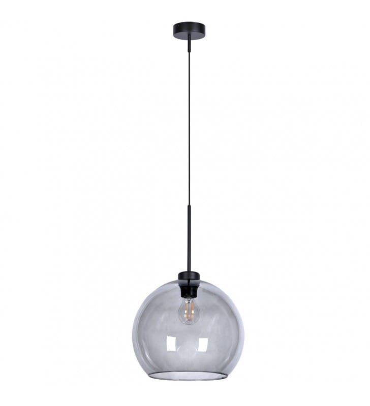 Lampa wisząca Aldar czarna sz szklanym grafitowym transparentnym kloszem w kształcie kuli 30cm