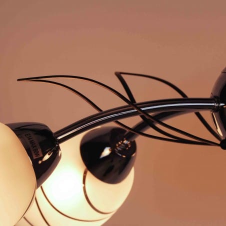 Xena lampa na sufit krótki żyrandol 5 ramion szklane zdobione klosze metal chrom i czarny