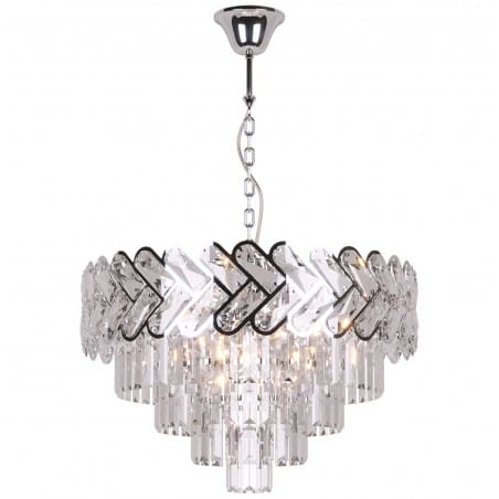 Lampa wisząca Toscana kryształy podłużne klosz stożek wykończenie chrom styl glamour 8xE14 łańcuch