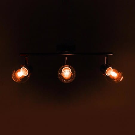 Lampa sufitowa Defis 3 szklane klosze czarna listwa ze złotymi detalami do salonu sypialni na korytarz