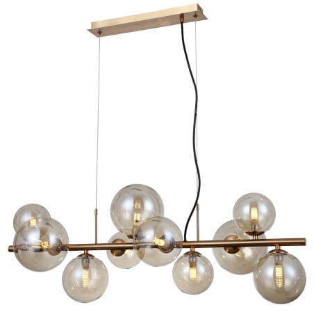 Canello stylowa elegancka lampa wisząca nad stół z bursztynowymi kloszami ze szkła metal mosiądz miodowy
